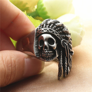 <b>Indian</b> Skull <b>Ring</b> Stainless Steel Men's Punk Jewelry Retro Silver Gift - Product Image 4