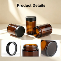 Pot en verre rond ambré foncé anti-UV avec bouchon CR noir résistant aux enfants, hermétique et anti-odeur, vide, pour la vente en gros