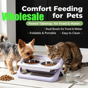 Comederos Dobles Elevados Plegables para Mascotas, de Acero Inoxidable 304, para Perros y Gatos, sin Dropshipping - Product Image 2