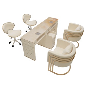Premium "Cream-style" Manicure Table Set: Tempered Glass <b>Top</b>, Built-in Dust Collector, and Power Outlet - Product Image 5