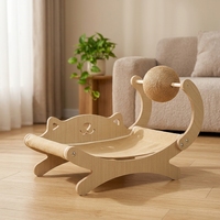 Chaise longue de luxe 3-en-1 en bois pour chat, mini chaise de plage avec griffoir, jouet, balle, hamac surélevé lavable, en carton