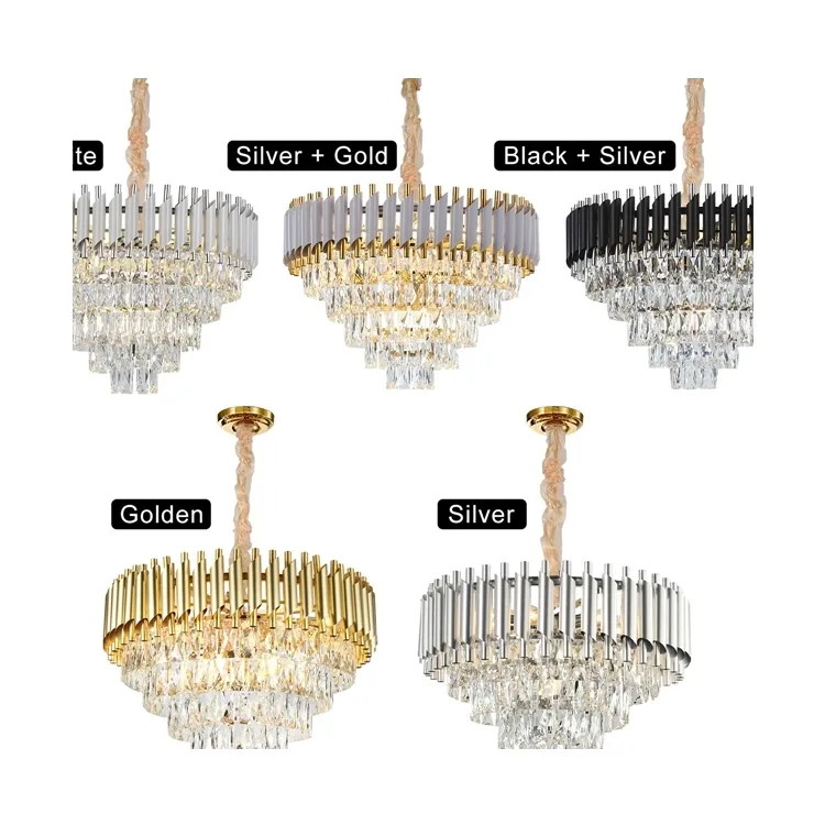 New Factory Suppliers Round Indoor Luxury Ceiling Chandelier Black Gold Led Home Modern Crystal Chandeliers & Pendant Lights 202