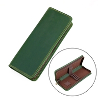 Vente en gros de haute qualité en cuir de vachette Crazy Horse boîte de papeterie portable à fermeture éclair étui à stylo en cuir cadeau
