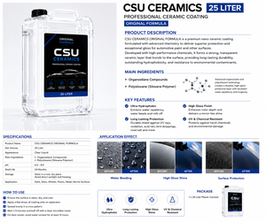 Revestimiento Cerámico Profesional CSU CERAMICS Fórmula Original 25 Litros |   Tecnología de Organosilanos y Polisiloxanos |   Ultra Hidrofóbico - Product Image 2