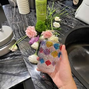 Retro Glass Cup Reflects Rainbow <b>Light</b> Italian Blingbling Hand-Painted Square Lattice Woven Water Cup - Product Image 2