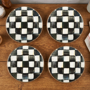 Chaman India Eco-Friendly American Style Round Metal Black & White Check Enameled Coaster Set of 4 - Product Image 3