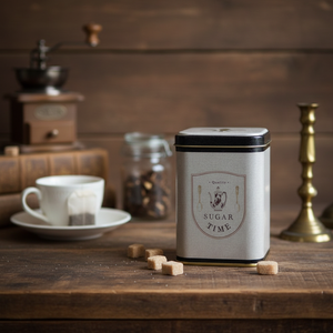 90x90x125 mm Square Vintage Café-Inspired Linen Texture Design Metal Tin Food <b>Storage</b> <b>Container</b> 1L slip Lid Café-Inspired Design - Product Image 3