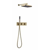 Promotion : Système de douche thermostatique moderne à jet d'air, avec mitigeur encastré en laiton carré à poignée unique et pommeau de douche