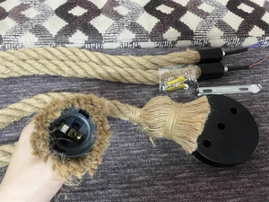 Plafonnier suspendu en corde de chanvre et aluminium E27, <span class=keywords><strong>abat</strong></span>-<span class=keywords><strong>jour</strong></span>, luminaire, accessoires <span class=keywords><strong>pour</strong></span> ampoule LED, plaque de plafond, <span class=keywords><strong>fil</strong></span> 220V - Product Image 6