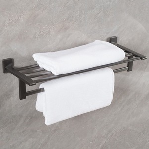 Porte-serviettes mural en acier inoxydable finition canon de fusil moderne avec étagère de rangement pour salle de bain - Product Image 2