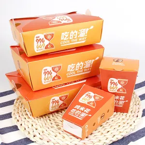 Kích thước tiêu chuẩn bao bì có thể tái chế xử lý Takeaway giấy chiên gà hộp thức ăn nhanh bao bì