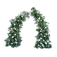 En gros Personnaliser Fleur Blanche Mariage Corne Arc Fond Vert Feuille Rose Hortensia Artificielle Corne Fleur Arche