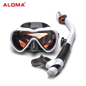 Aloma revestido vidro temperado única lente mergulho Goggles Dry Top snorkeling Máscara e Snorkel Set para adultos