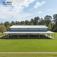 Pavillon sportif économique avec aérations sur le toit, structure en acier à pignon, auvent sous le pignon, pavillon de basketball ouvert