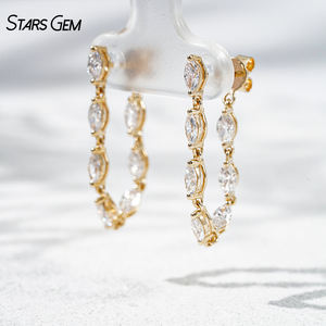 Boucles d'oreilles chaîne Starsgem en diamant de laboratoire, or massif 14K, taille poire, plaqué rhodium, unisexe, DEF VS, design fantaisie, bijoux fins - Product Image 1