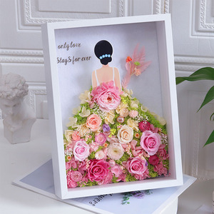 Boîte à fleurs préservées en gros, cadre 3D silhouette de robe avec rose éternelle, cadeau pour la Saint-Valentin, la fête des mères, un mariage - Product Image 1
