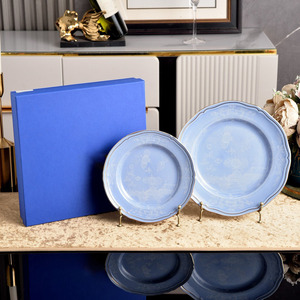 Luxury <b>Light</b> Blue Floral Ceramic Plate With Handcrafted Pattern and Gold Rim Porcelain Dish in Gift Box for Gift Giving - Product Image 5