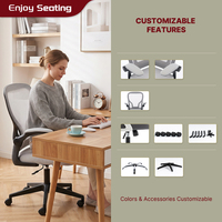 Chaise de bureau avec support dorsal en maille respirante, accoudoirs rabattables, coussin épais et élastique pour de longues heures de travail au bureau