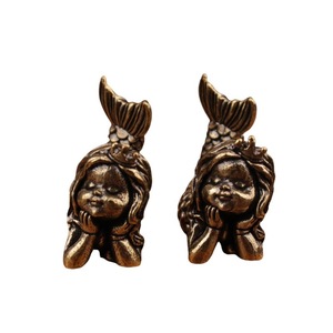 Figurine de sirène en laiton, 2 pièces, ornement de bureau rétro, statue décorative pour la maison et le bureau, artisanat en métal massif, article cadeau - Product Image 5