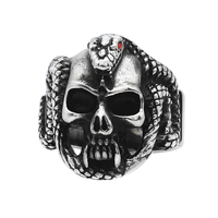 Bagues pour hommes en forme de crâne de serpent avec pierre rouge, bijoux anti-ternissement, vente directe usine