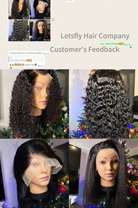 Letsfly Hot Bán 200% Tai Để Tai Ren Phía Trước Xoăn Tóc Con Người Bob Tóc Giả Với Mái Tóc Bé, Sâu, Nước, Jerry Sóng Tóc Giả Con Người - Product Image 2