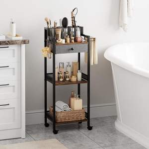 Étagère à serviettes de salle de bain avec tiroir, unité de <span class=keywords><strong>rangement</strong></span> mobile à 3 niveaux en métal avec porte-papier toilette et ensemble de serviettes - Product Image 4