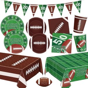 Perlengkapan Pesta Sepak Bola Piring Makan Touchdown Piring Dessert Serbet Taplak Meja Rugby Dekorasi Pesta Tailgate Hari Pertandingan - Product Image 1