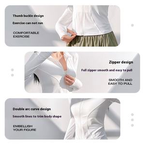 Juyitang Top de Yoga sin costuras ligero para mujer con logotipo frontal de diamantes de imitación Technics <span class=keywords><strong>abrigo</strong></span> de Fitness transpirable para deportes al aire libre - Product Image 4