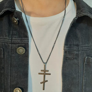 Collana con Croce in Acciaio Inox Placcato <span class=keywords><strong>Oro</strong></span> Titanio Crocifisso Cristiano Ortodosso Russo Pendente da Chiesa per Uomini e Donne - Product Image 3