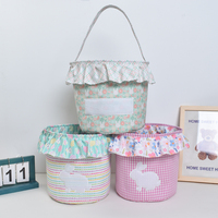 Top-Vente Broderie Panier De Pâques Lapin Jouet Cadeau Panier Pour Enfants Grande Capacité Toile Fourre-Tout Blanc pour Pâques Oeuf Chasses Décoration