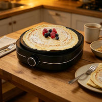 Crêpière électrique HUAQI 30 cm 1200 W en aluminium, revêtement antiadhésif, contrôle de température réglable, plaques à gaufres interchangeables