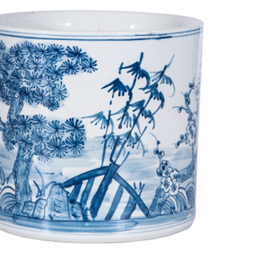 Pot à pinceaux en porcelaine bleue et blanche peint à la main avec motif de pin, bambou et prune, décoration chinoise pour bureau, salon - Product Image 5
