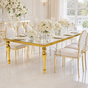 Table de banquet rectangulaire haut de gamme en acier inoxydable avec plateau miroir et pieds tournés pour l'approvisionnement de projets hôteliers et événementiels - Product Image 4