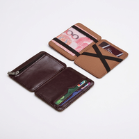 Portefeuille Magique en Cuir PU, Porte-Monnaie, Porte-Cartes, Portefeuille Fin à Rabat Élastique, Poche Zippée, Minimaliste, Cadeau pour Femmes et Hommes