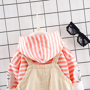 Wholesale Children Clothing Kids Khaki <b>Pants</b> and Striped Fashion Hoodie Set for Girls - Product Image 4