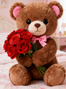 Regalo Romantico Perfetto per San Valentino, Orsacchiotto di Peluche con Rose, Imbottitura in Cotone PP, Unisex, Taglia Regolabile 11-30cm - Product Image 5