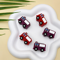 Perles focales en silicone 3D camion de pompiers, perles à thème incendie, faites à la main, pour chaîne de sucette bébé, accessoires de bijoux de dentition DIY