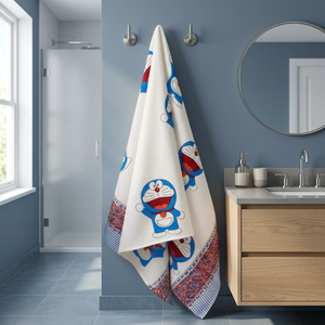 Doraemon Cotton Waffle <b>Bath</b> <b>Towel</b> <b>Set</b> Quick Dry Eco Friendly Floral Hand Block Printed Rectangle <b>Towel</b> <b>Set</b> for Home - Product Image 3