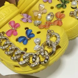 Pha Lê Guốc sang trọng Bling thiết kế vàng và bạc may mắn sản phẩm Chứng Khoán sẵn sàng kim cương giày trang trí Giày quyến rũ phụ kiện - Product Image 2