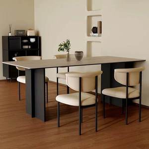 Italian Slate Slab Dining <b>Table</b> Rectangular Modern Light Luxury Home Furniture for Small Apartment Carbon Steel Frame 1-Year - Product Image 1