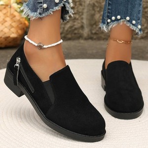 Zapatos Planos de Tacón Bajo para Mujer, Estilo Británico, Otoño, Sin Cordones, Talla Grande, Tacón Medio - Product Image 1