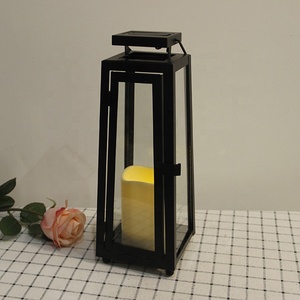 Décoration extérieure, lanterne <span class=keywords><strong>solaire</strong></span> LED en métal noir, verre suspendu, lanterne de jardin avec bougie en plastique - Product Image 3