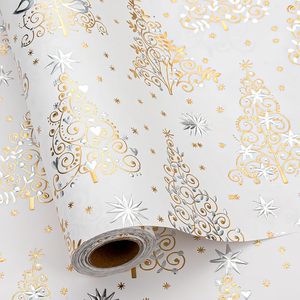 Papel de Regalo Navideño Kraft Blanco, Papel de Envolver con Diseño Tridimensional de Árbol y Pájaro en Dorado y Plateado para Envolver Regalos - Product Image 2