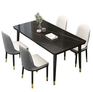 Mesas de Comedor Rectangulares Modernas y Sencillas con Superficie de Roca, Juego de Mesa de Comedor de Mármol de Lujo para 6 Personas para el Comedor - Product Image 3
