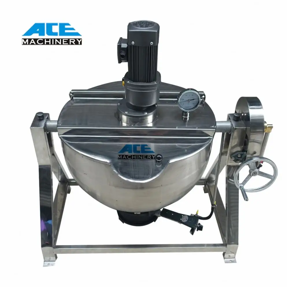 Ace Industrial Automatic Cooker Gas Chocolate Cream Jacketed Kettle Self Stirring Pot With Mixer Commercial