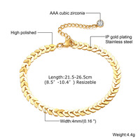 Bracelet de cheville en zircon plaqué or 18 carats en acier titane de haute qualité Bracelet de cheville en chaîne cubaine classique en acier inoxydable pour femmes