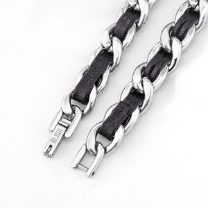 yunnique Unisex <b>Titanium</b> Steel Leather Woven <b>Chain</b> Bracelet 17cm 19cm Geometric Design Fashion Jewelry - Product Image 4