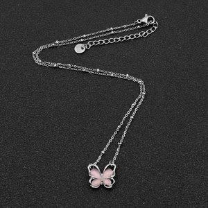 Temperamental Simple Pink Butterfly Pendant Necklace Niche Design <b>Titanium</b> Steel Women's Necklaces Fashion Jewelry Wholesale - Product Image 3