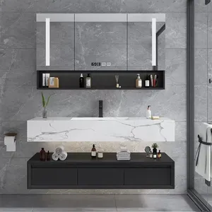 Luxury storage furniture set small black basin bathroom vanity with mirror stone marble vanity pvc sink cabinets bathroom