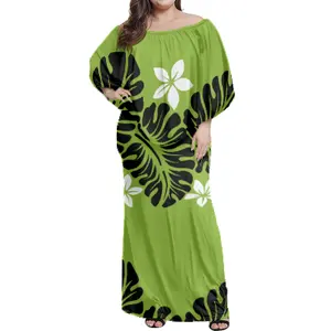 2023 핫 세일 유행 섹시한 발목 길이 가운 열대 꽃 드레스 플러스 사이즈 여성 폴리네시아 교회 이벤트 의류